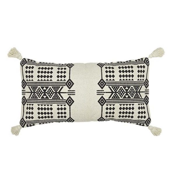 Kissenhülle Embroidery natur-schwarz 30 cm x 60 cm von Liv Interior