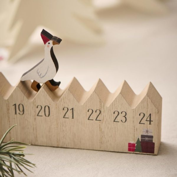 Adventskalender Holzleiste natur mit Zahlen 1 bis 24 und kleiner Gans