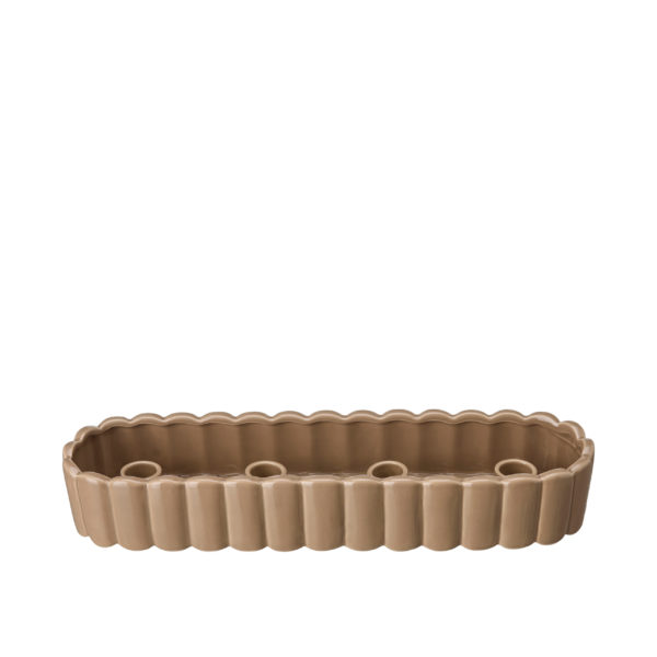 Kerzenhalter 4 Kerzen Beige aus Keramik mit gewelltem Rand