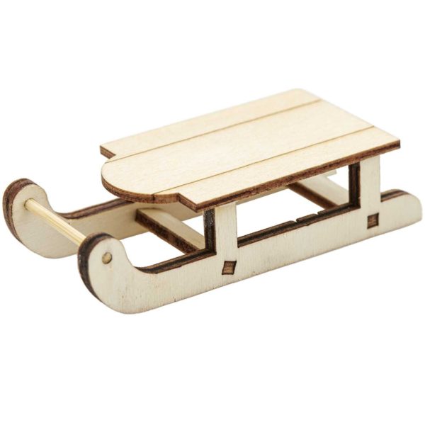 Wichteltür Zubehör Schlitten Holz natur Miniatur