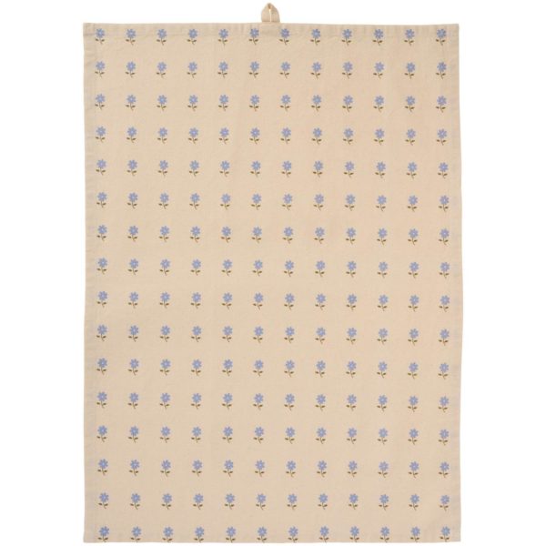 Geschirrtuch Elisabeth aus Baumwolle in Natur mit blauem Blumenmuster im nordischen Küchenstil