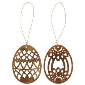 Osteranhänger Ei aus Messing mit filigranem Muster zum Aufhängen 2Set