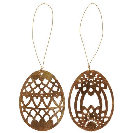 Osteranhänger Ei aus Messing mit filigranem Muster zum Aufhängen 2Set