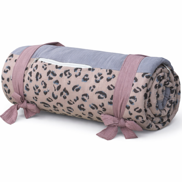 Große Picknickdecke 180x150 cm aus Musselin Baumwolle mit wasserdichter Unterseite und gepolsterter Füllung, zusammengerollt mit Tragefunktion