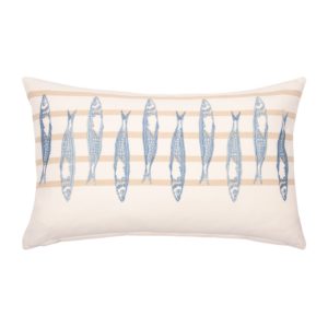 Kissenhülle HAVN dusty blue 35x60 cm mit maritimem Sardinenmotiv im Küstenstil