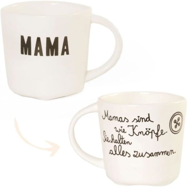 Familientasse „Mama“ aus Porzellan von Good old friends mit schwarzem Schriftzug und liebevollem Spruch