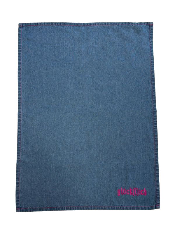 denimGeschirrtuch stickerei glücklich in pink