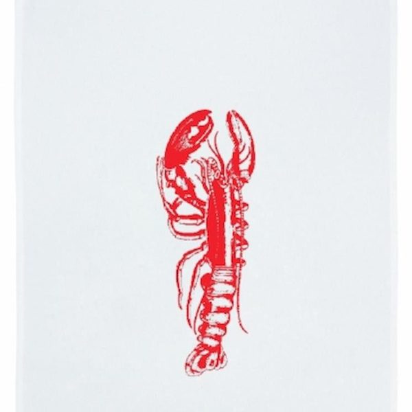 Geschirrtuch aus Baumwolle mit rotem Vintage-Hummer Siebdruck