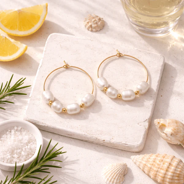 Creolen Cecile mit Süßwasserperlen – vergoldet & handgefertigt