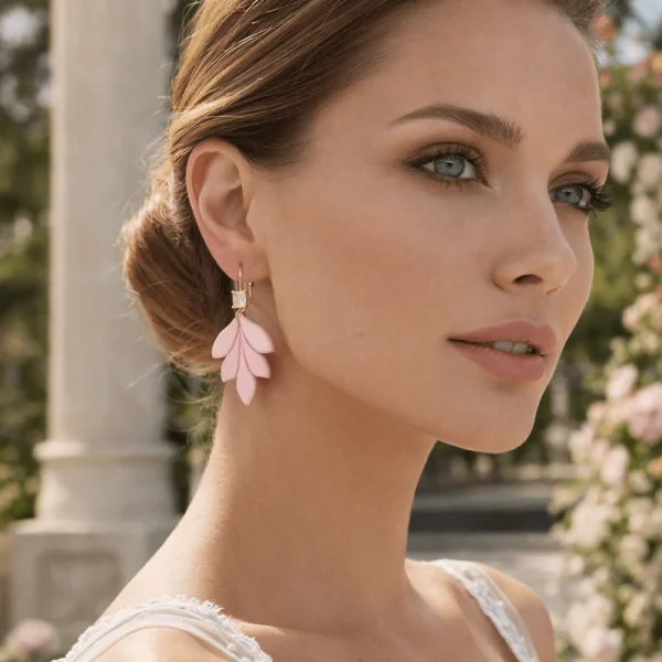 Handgefertigte vergoldete Ohrringe mit rosa Blüten aus Italien