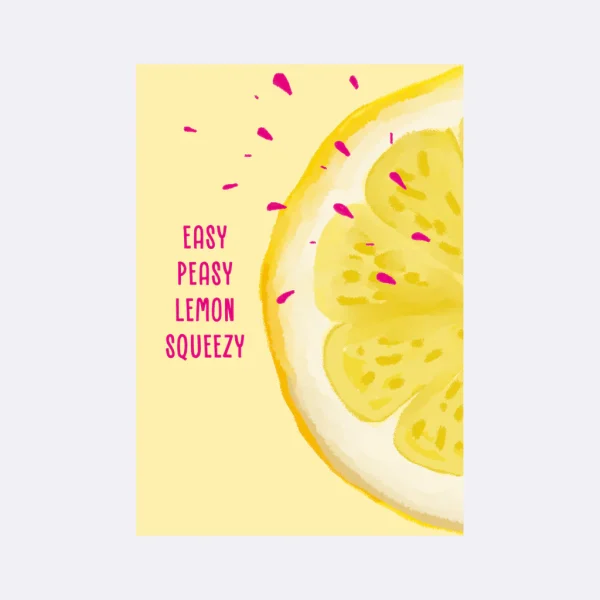 Postkarte mit Zitronenmotiv und Schriftzug Easy Peasy Lemon Squeezy