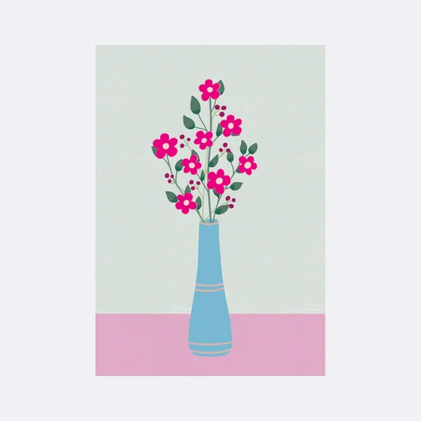 Postkarte mit stilisierten Blumen in Vase im modernen Design