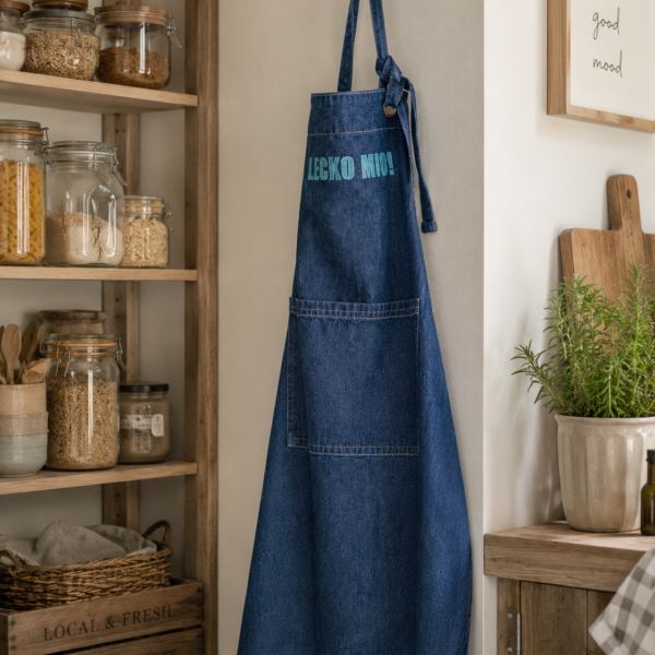 Küchenschürze Denim blau mit Stickerei Lecko Mio aus Baumwolle