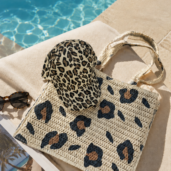 Natur Shopper Tasche mit Leopardenmuster und kurzen Henkeln