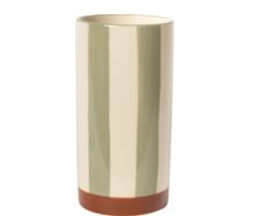 Grün gestreifte Vase aus Keramik mit brau nem Boden Ø10 cm Höhe 20 cm
