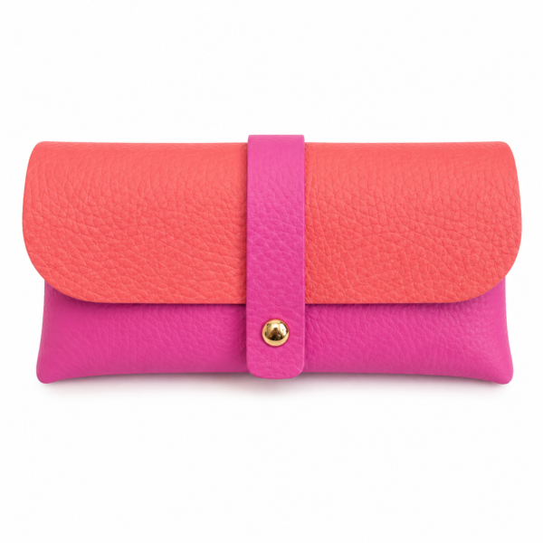 Brillenetui aus Leder in pink und koralle mit Druckknopf