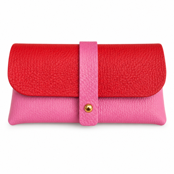 Brillenetui aus Leder in pink und rot mit Druckknopf