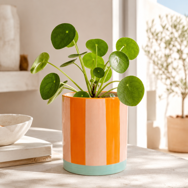 Blumentopf orange gestreift aus Keramik von Au Maison