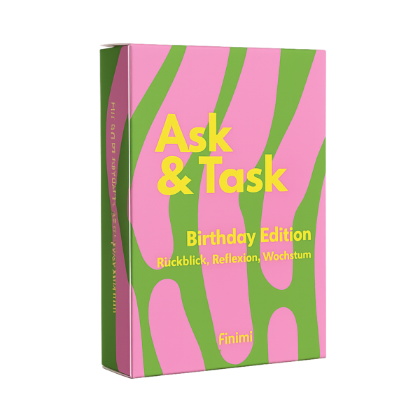 Ask & Task Birthday Edition Kartenset mit 53 Karten in einer Kartonbox für Reflexion und persönliche Ziele zum Geburtstag