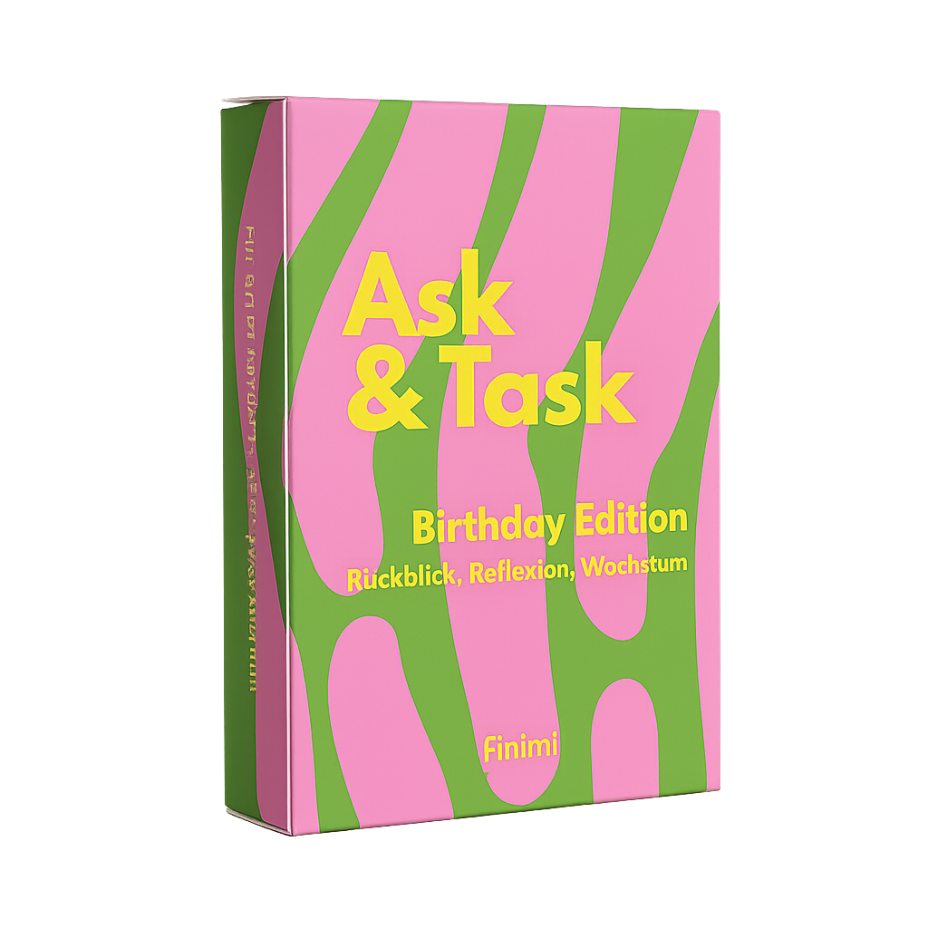 Ask & Task Birthday Edition Kartenset mit 53 Karten in einer Kartonbox für Reflexion und persönliche Ziele zum Geburtstag