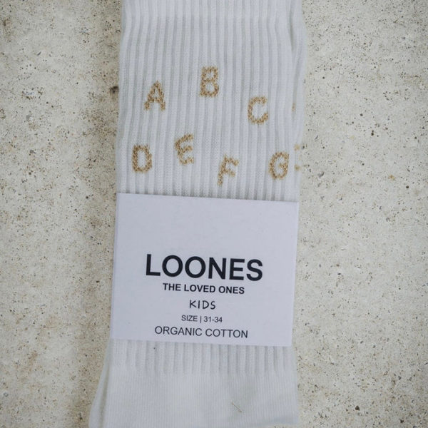 ABC Socken cream white aus Bio-Baumwolle mit glitzernden Buchstaben
