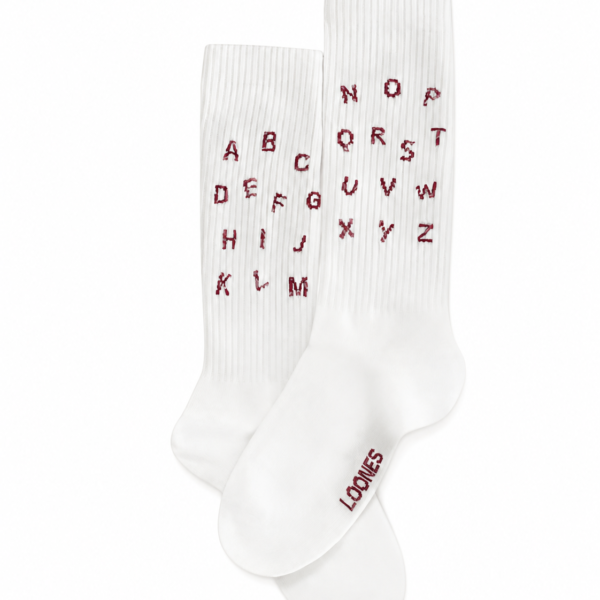 ABC Socken mauve glitzer aus Bio-Baumwolle mit schimmernden Buchstaben