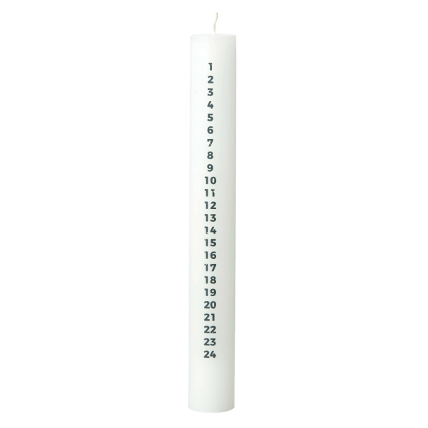 Weiße Kalenderkerze mit Zahlen 1 bis 24, 30 cm hoch