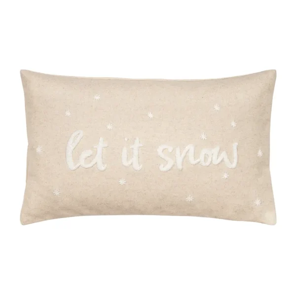 Cremeweiße Kissenhülle Let it snow 30x50 cm mit hohem Wollanteil für gemütliche Winterdeko
