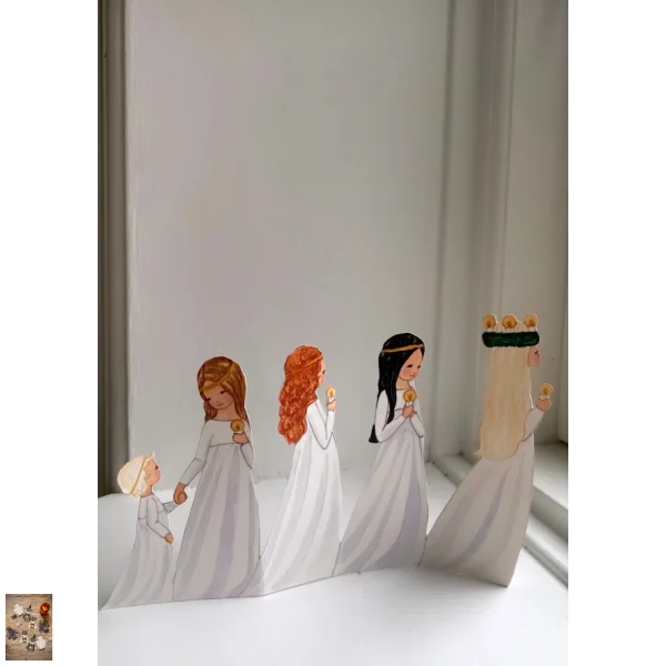 Lucia Weihnachtsdeko, Lucia Papierdeko, Sankta Lucia Deko, Luciafest Schweden, schwedische Weihnachtsdeko, skandinavische Weihnachtsdeko, Lucia zum Ausschneiden, Papierdeko Weihnachten, Lucia Fensterbank, schwedische Weihnachtstradition