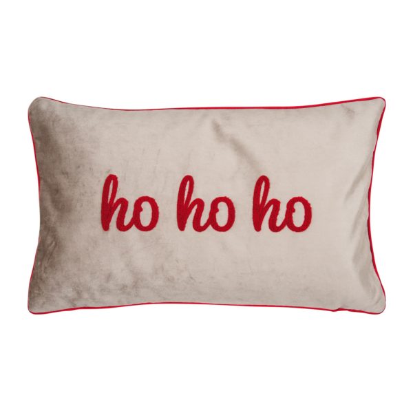 Rotes Ho Ho Ho Weihnachtskissen 30x50 cm mit Stickerei, Samtrückseite und umlaufendem Keder