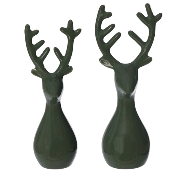 Keramik-Rentier in Glossy Hunting Green in zwei Größen