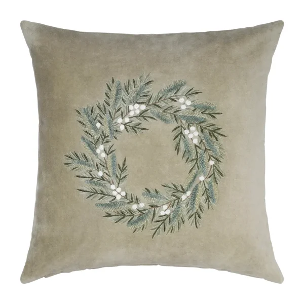 Kissenhülle Snowberry 45x45 cm in Natur mit feiner winterlicher Stickerei