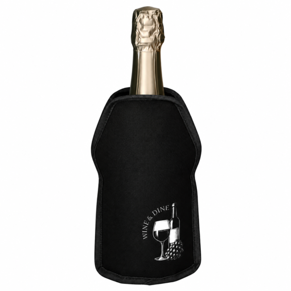 FROID Kühlmanschette Wine & Dine schwarz mit Weinmotiv für Wein und Sekt
