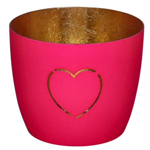 Gift Company Madras Windlicht mit Herz in Hot Pink und Gold