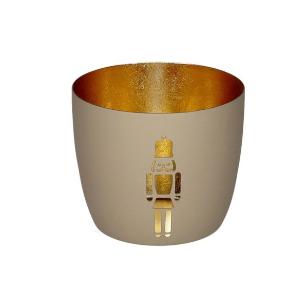 MADRAS Windlicht mit Nussknacker in Sandstone und Gold