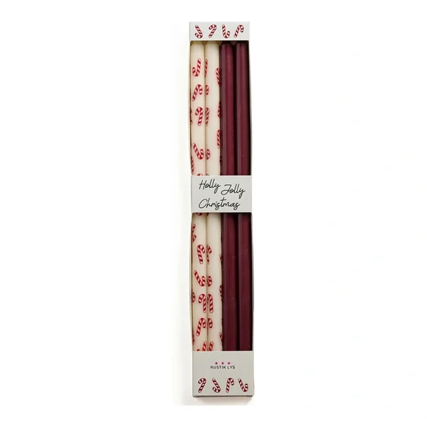 XL Stabkerzen 30 cm von Rustik Lys mit Zuckerstangen-Motiv und dunkelroten Kerzen