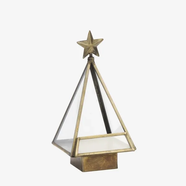 Nostalgisches Weihnachts Windlicht aus Glas und Eisen von Madam Stoltz in der Farbe Altmessing, 17 cm hoch