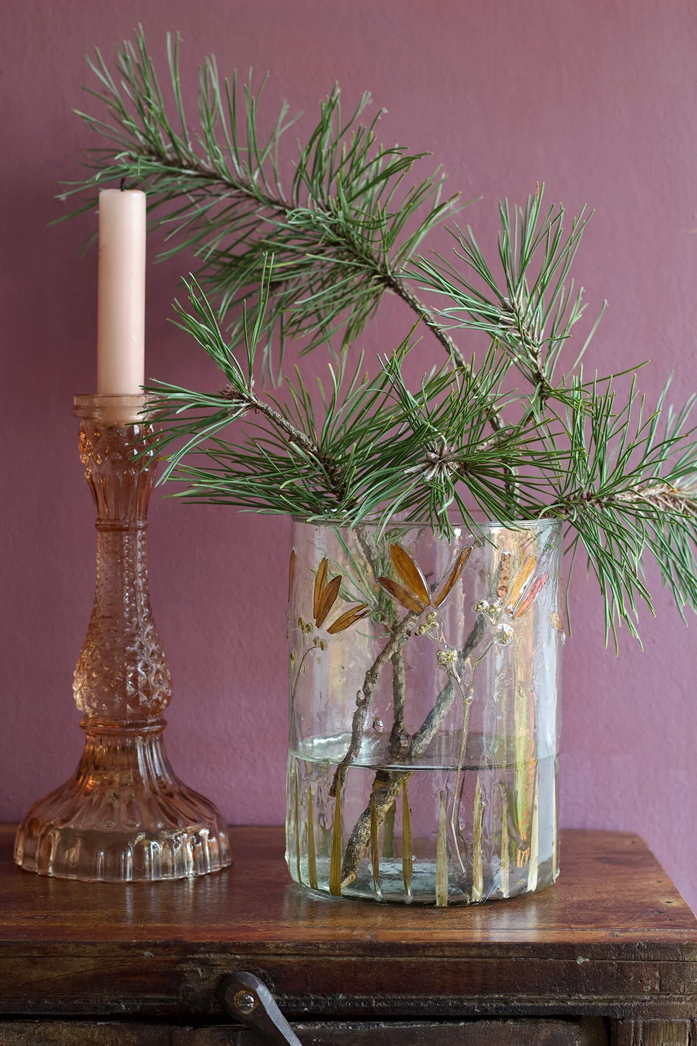 Kleines Windlicht & Vase Warm Meadow aus Glas