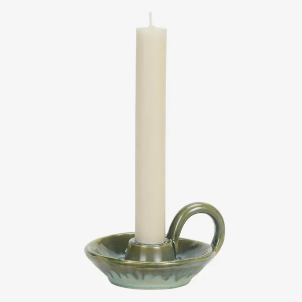 Kerzenhalter aus Steinzeug Grün von Madam Stoltz mit geschwungener Form und glänzender Oberfläche, Ø 12 cm