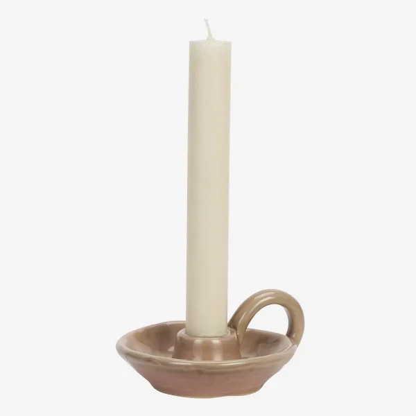 Verspielter Kerzenhalter aus Steinzeug – Rosa, 12 cm