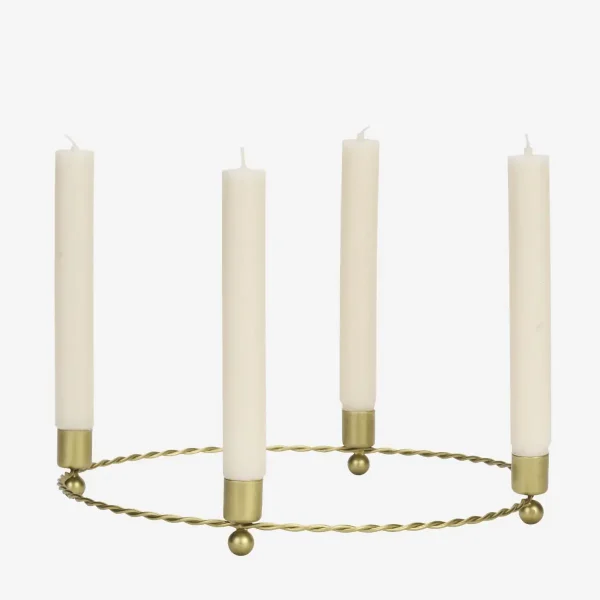 Filigraner Adventskranz aus gedrehtem Eisen – Altmessing, Ø 32 cm