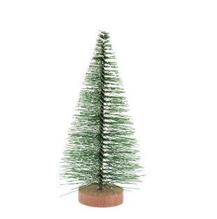Kleiner grüner Tannenbaum mit Holzfuß und Schneeeffekt, 9 cm hoch, für die Wichtelwelt