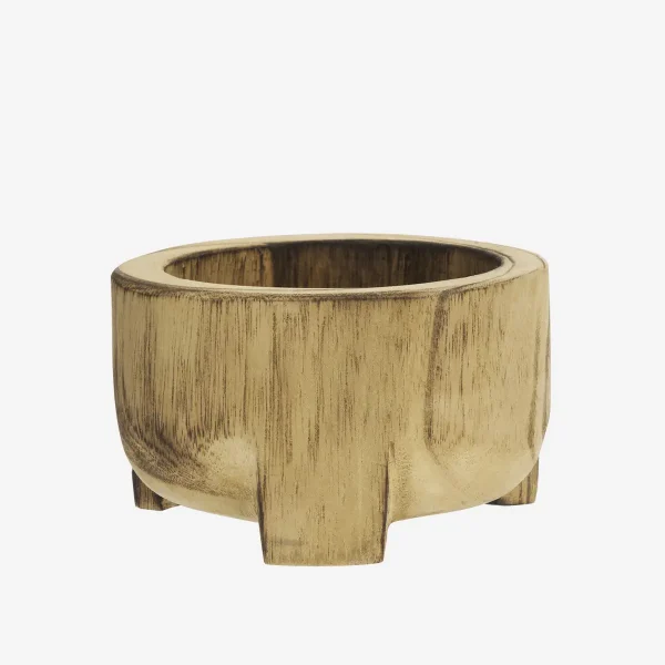 Kleine Dekoschale aus Holz von Madam Stoltz in Dunkel Natur mit rustikaler Maserung und drei kleinen Standfüßen